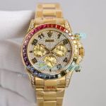 Swiss Replica Rolex Rainbow Daytona Yellow Gold Watch Diamond Dial 40MM